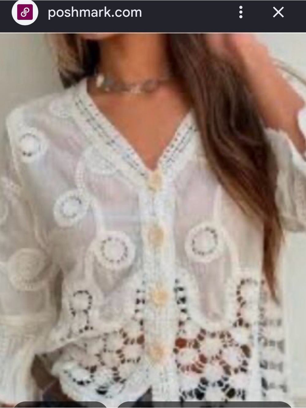 Vince Camuto White Crochet Button-Front Tunic